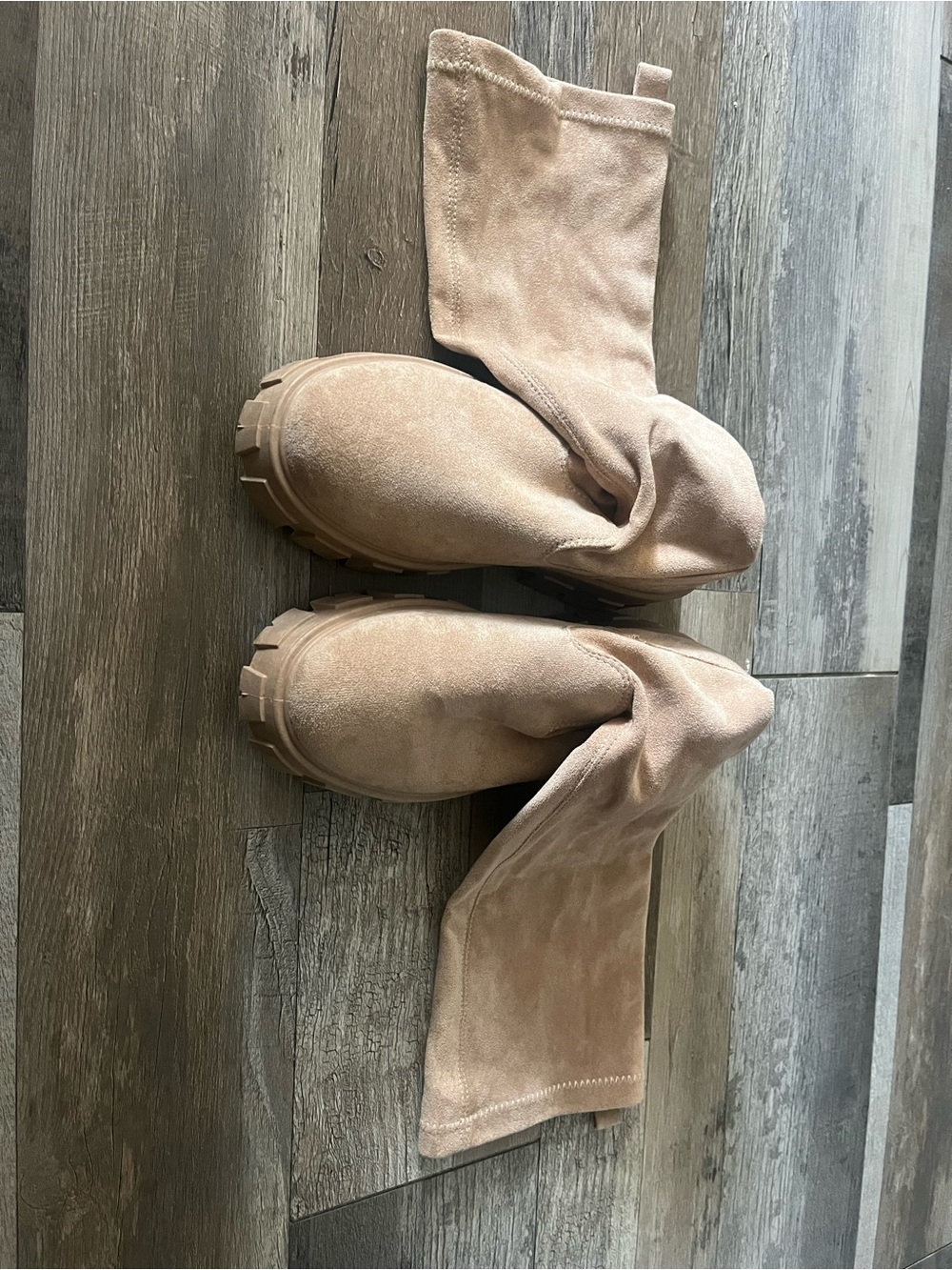 Fashion Nova Over-the-Knee Chunky Platform Boots in Beige